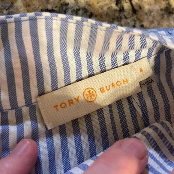 Tory Burch embroidered blue and white striped top size 4 - Picture 2 of 6